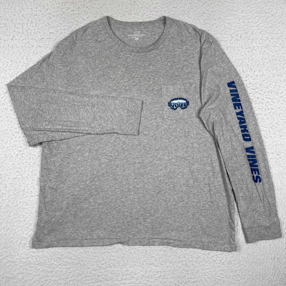 Vineyard Vines Long Sleeve T-Shirt Mens 2XB Gray Ski Goggle Graphic Pocket Tee